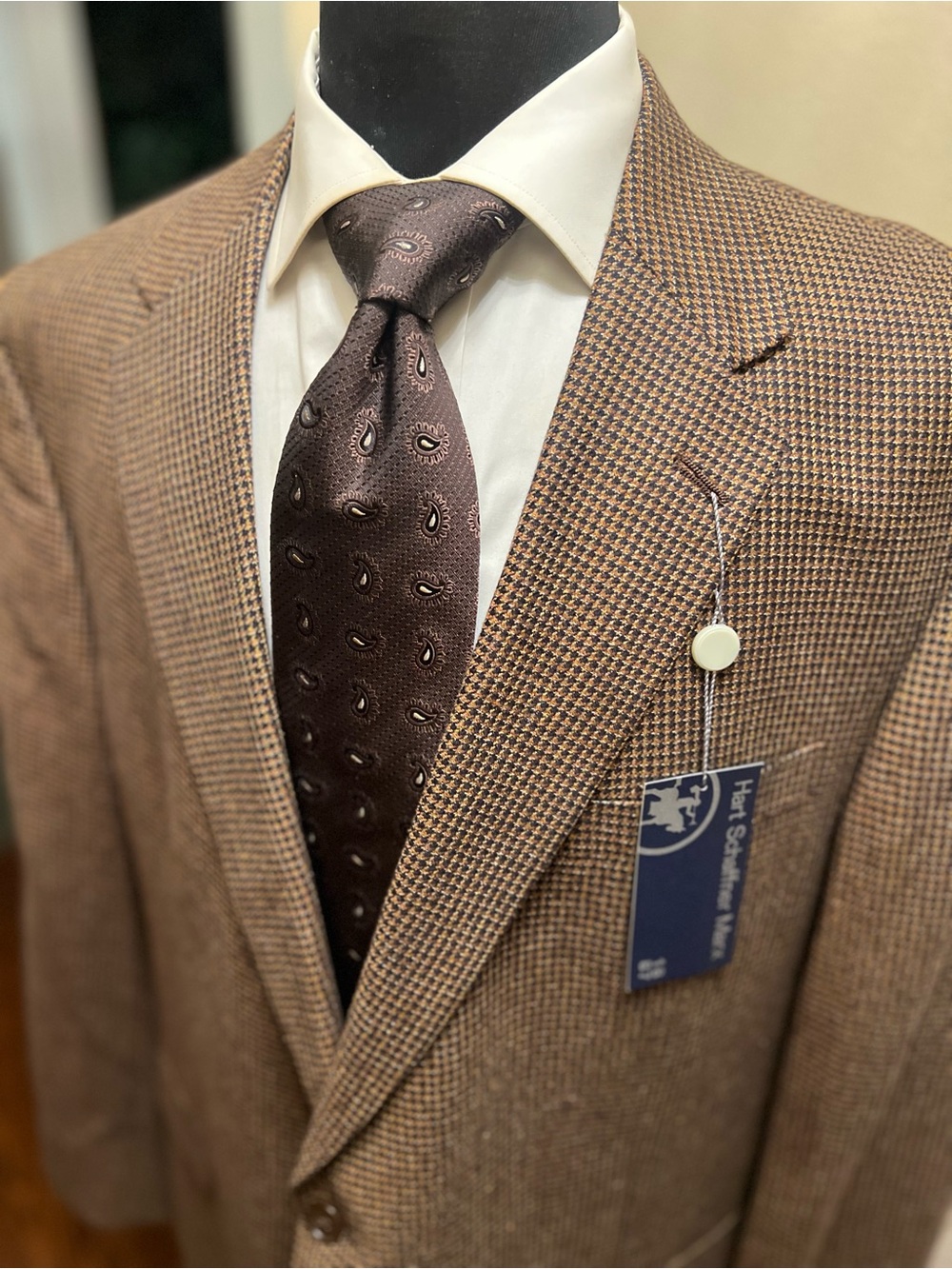 NWT Hart Schaffner Marx Houndstooth Sport Coat Blazer Jacket Brown Men 48L $450